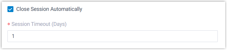 Session Timeout field for automatically closing inactive sessions