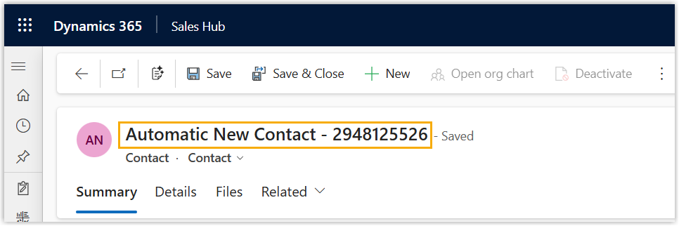 A Dynamics 365 list showing auto-created records prefixed with Automatic New Contact