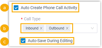Automatic phone call activity settings