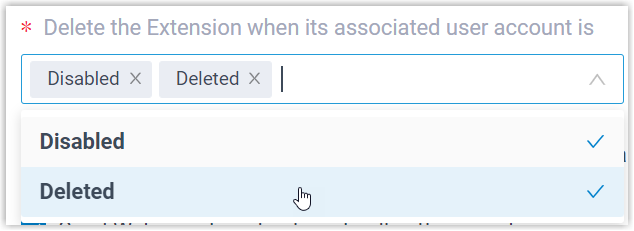 The drop-down for choosing which account states trigger extension deletion