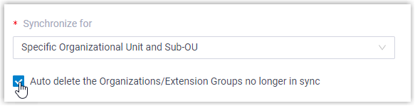 Auto delete option for organizations and extension groups no longer in sync
