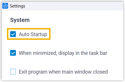 The Auto Startup option enabled in the System settings