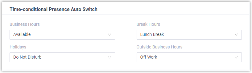 Presence auto-switch options mapping a status to each scheduled time period