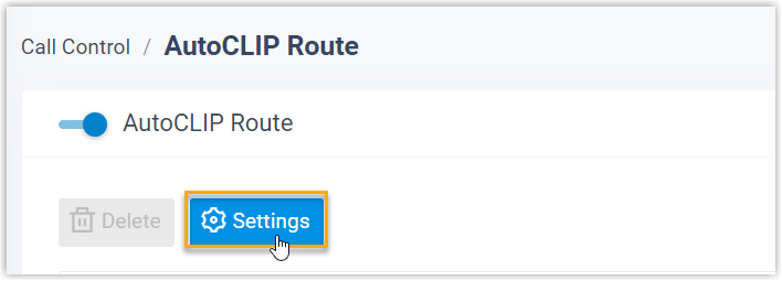 The Settings control used to open the AutoCLIP rule configuration