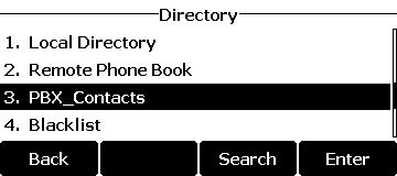Directory contacts displayed on the phone