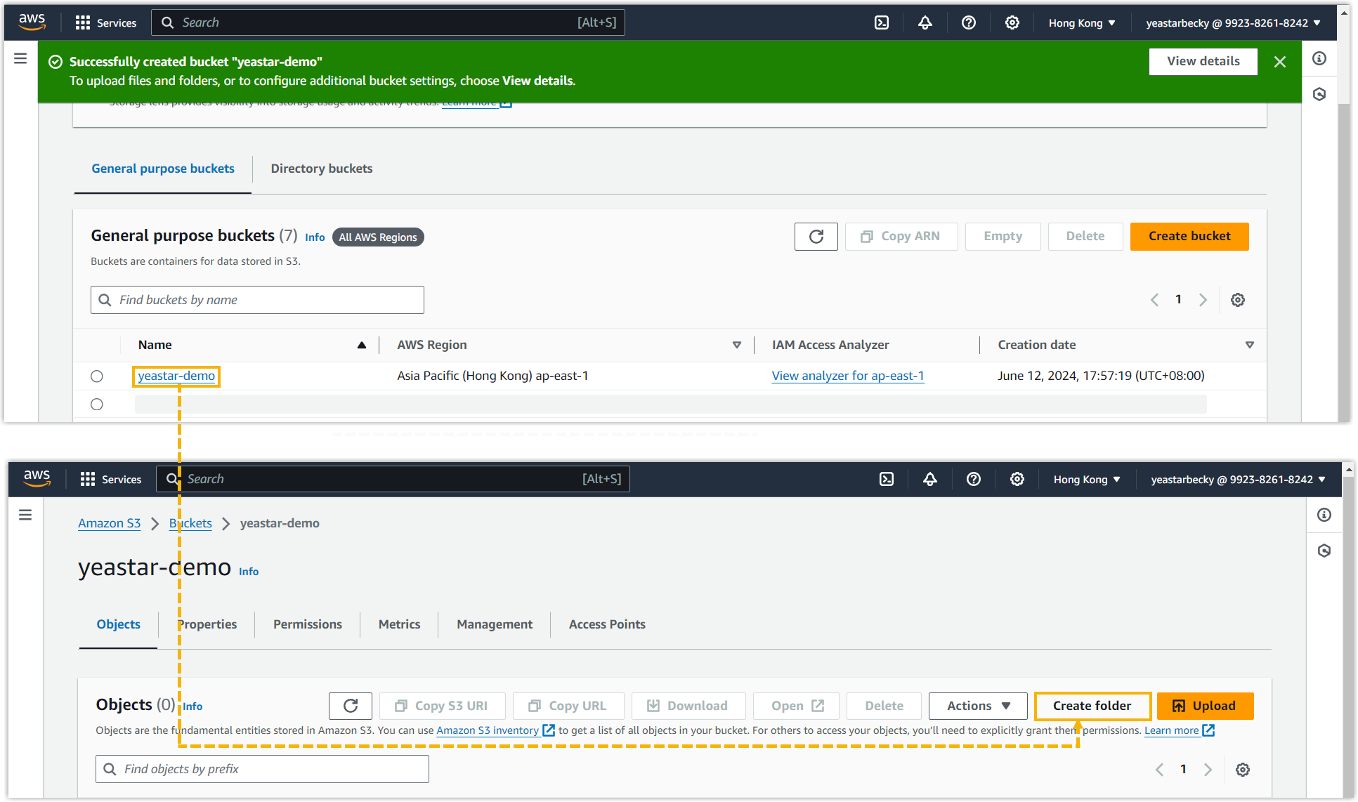 Cloud Voice, creating a folder inside an S3 bucket