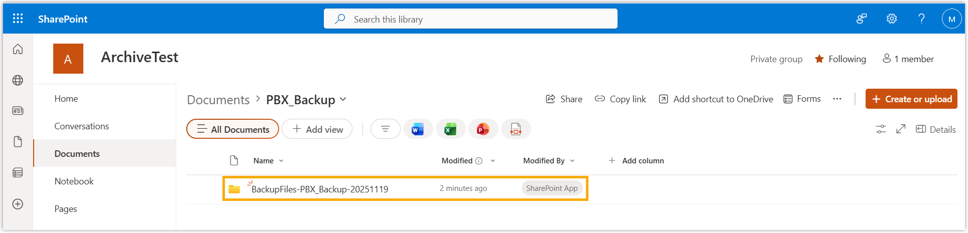 Archived files listed in the destination SharePoint folder