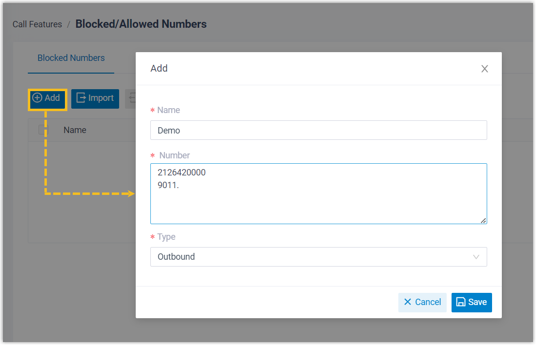 Adding blocked numbers and number patterns