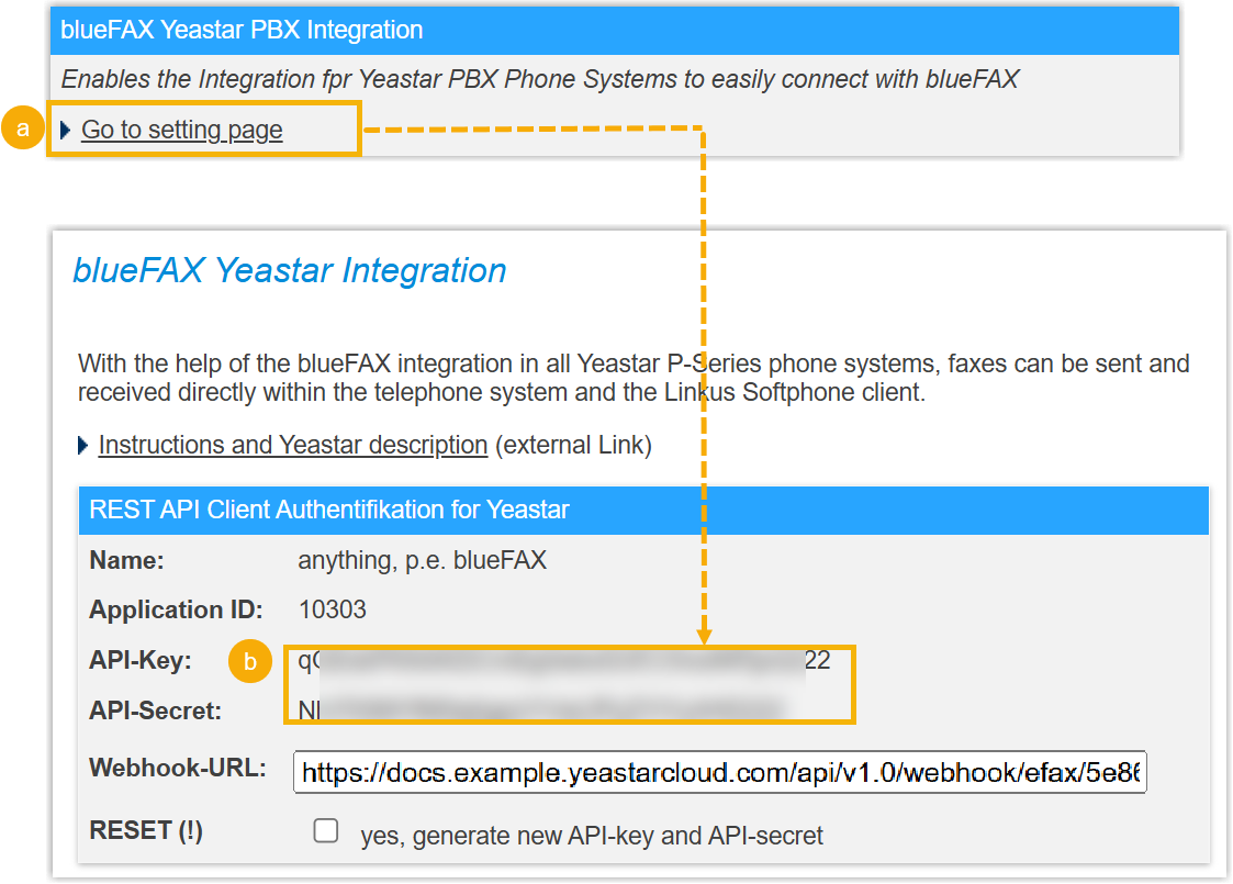 Cloud Voice, the REST API client authentication section in the blueFAX portal