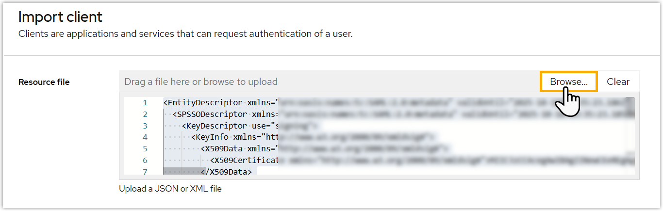 Browsing for the Cloud Voice metadata file to import