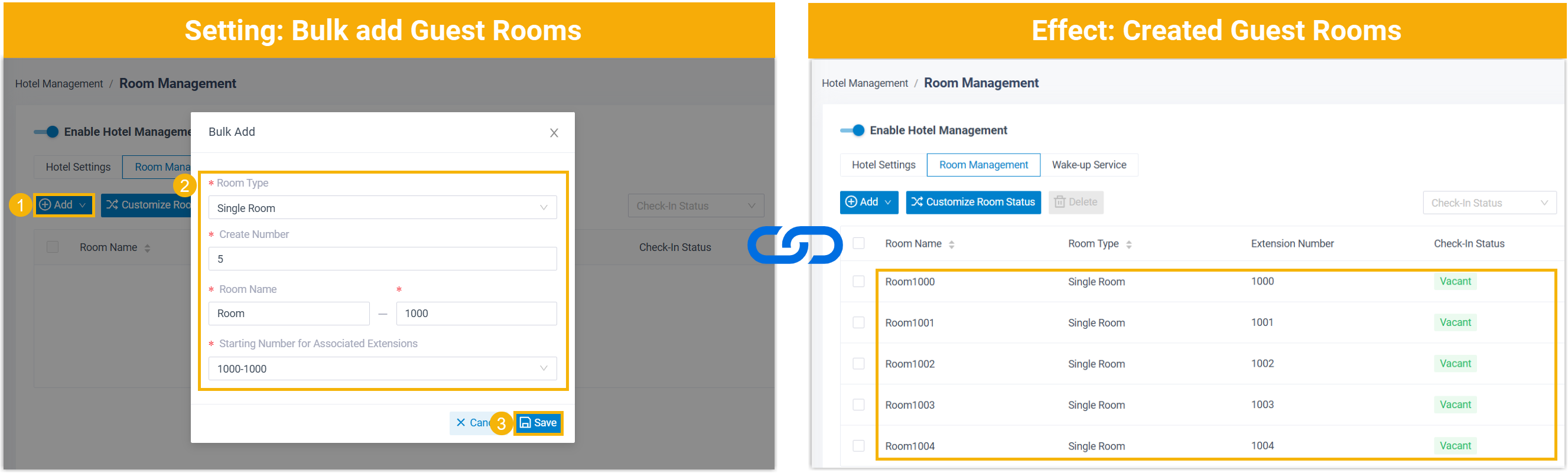 The bulk add room dialog