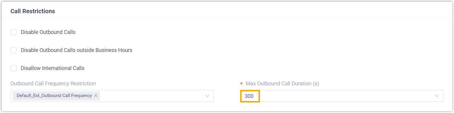 Setting a per-user maximum outbound call duration