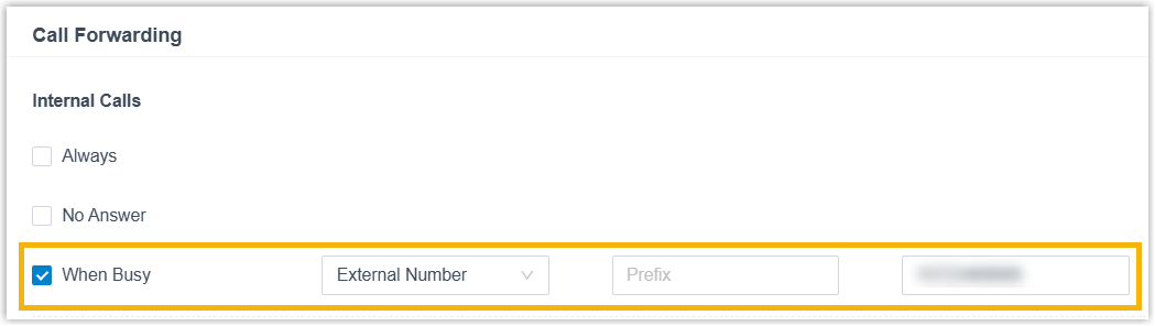 Call forwarding set to an external number on When Busy