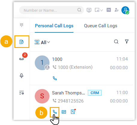 Dialing back a contact directly from the call log list