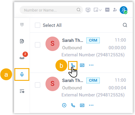 Placing a call from a saved call recording