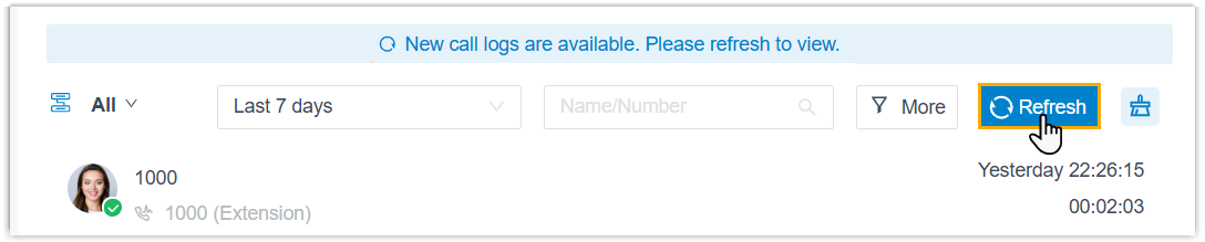 Refresh banner prompting for new call logs in the desktop app