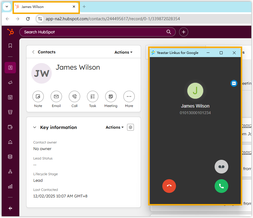 Cloud Voice, a Salesforce contact record opened automatically in a browser tab