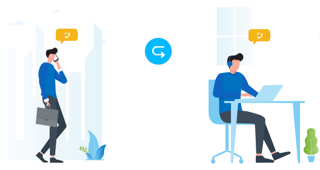 Diagram of a live call being handed off from a mobile phone to a computer