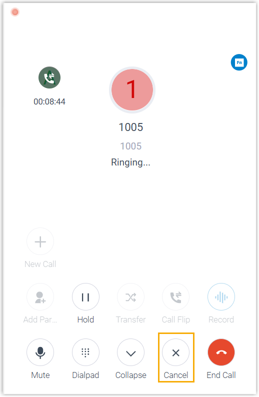 The Cancel option shown on the call screen during a flip