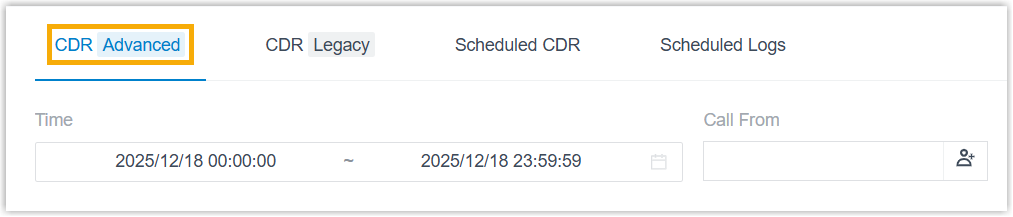 The CDR report open on the Advanced tab