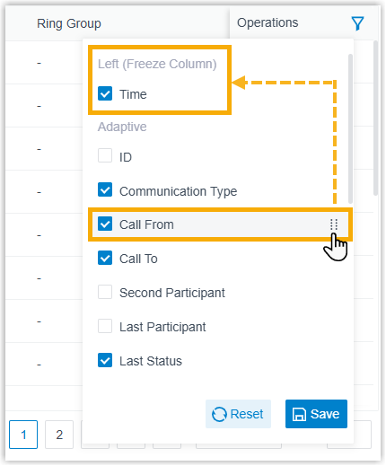 Pinning a column to the frozen area of the list