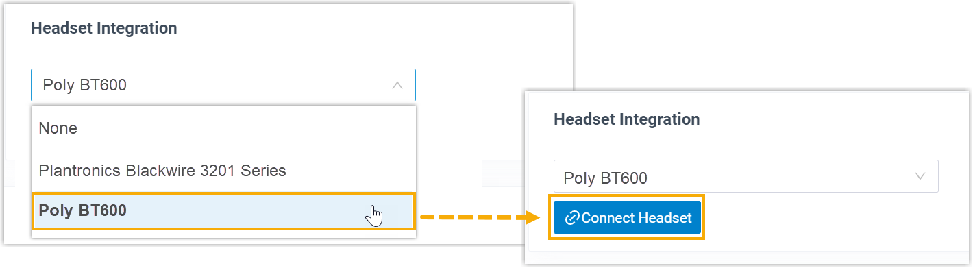 Selecting a different connected headset to integrate