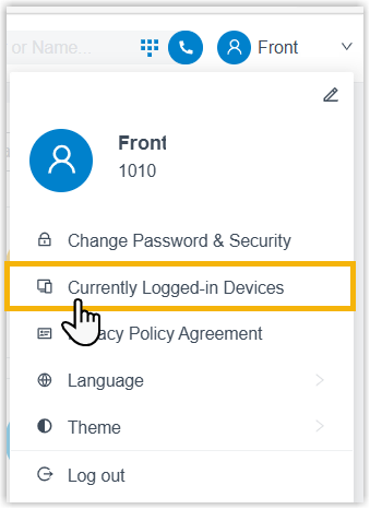 Account menu with the Currently Logged-in Devices option