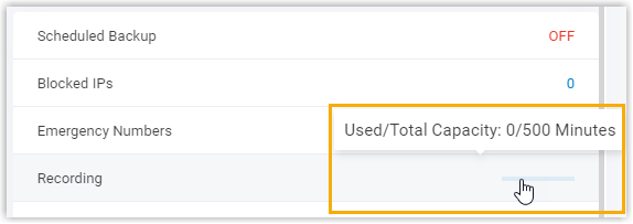 The Dashboard tile showing how much recording capacity is currently in use