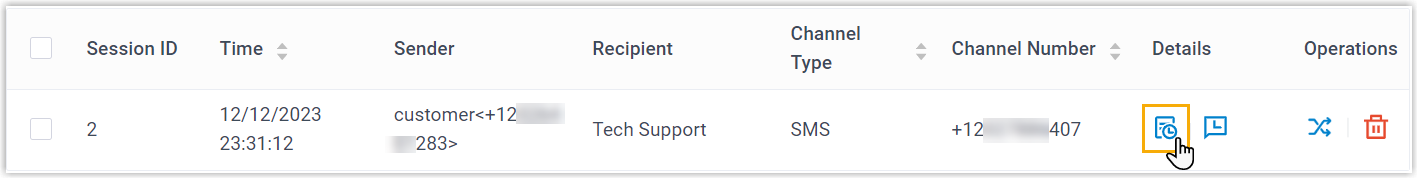 The timeline icon beside a session in the log