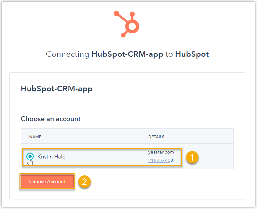 Account chooser for authorizing the integration