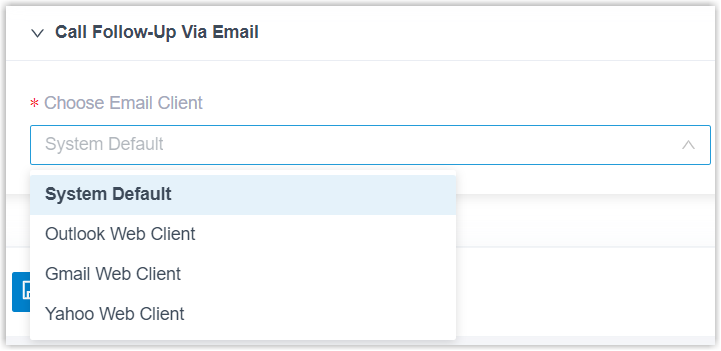 Preferences panel with the Choose Email Client drop-down expanded