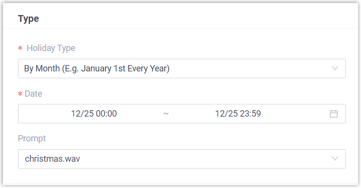 Holiday configured by month for a fixed calendar date