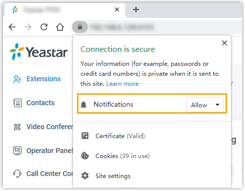 Cloud Voice, changing the Chrome notification permission from Block to Allow