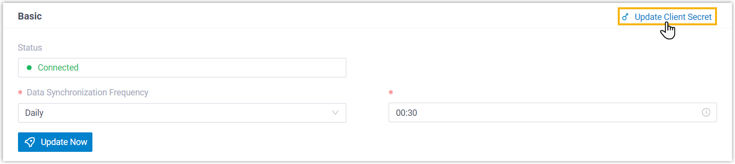 Update Client Secret control in the top-right of the Basic section