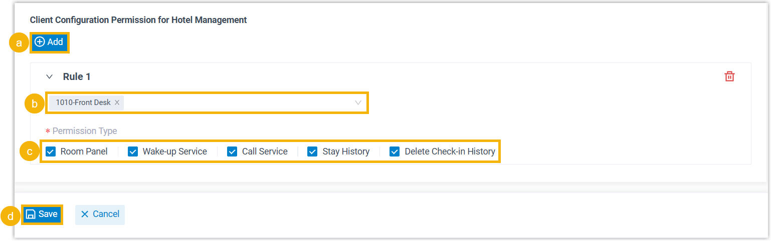 Client configuration permission rule being added under Hotel Settings