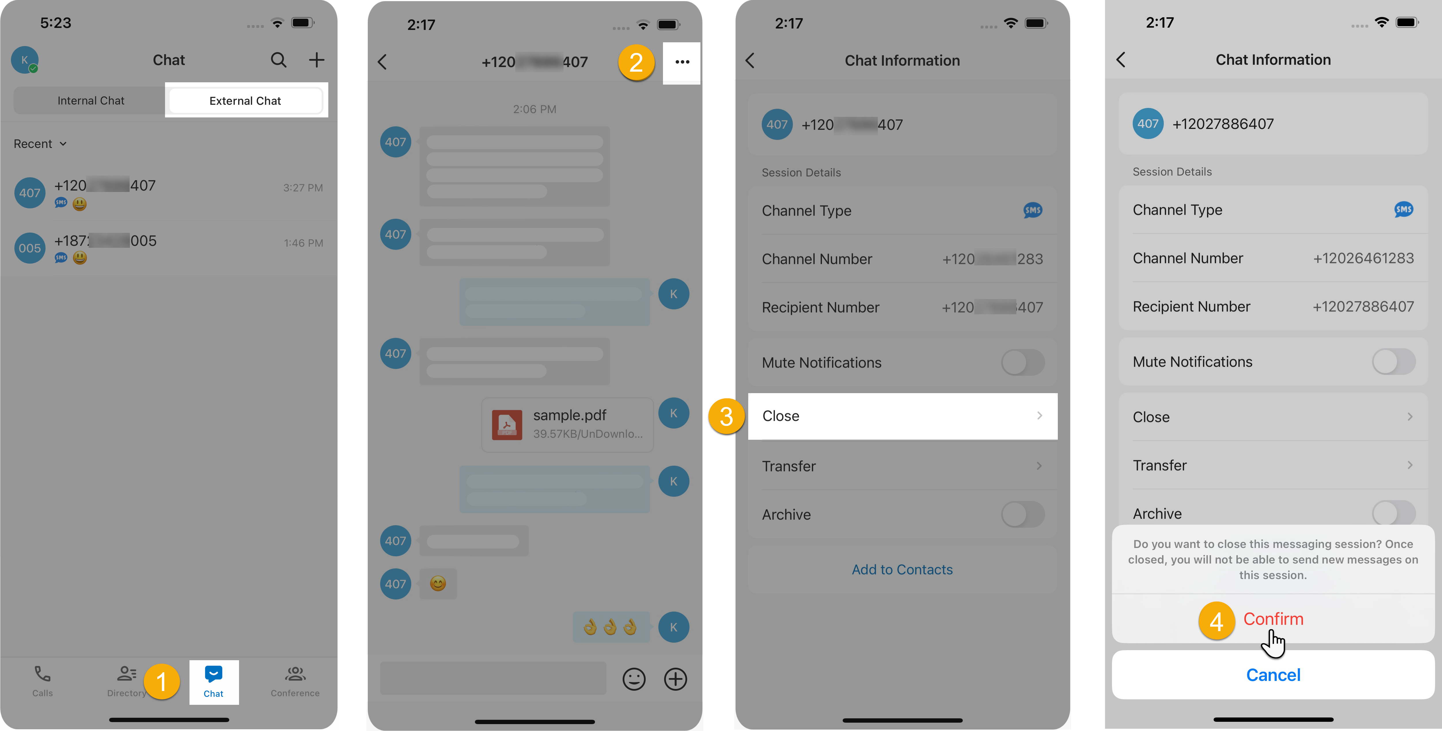 Closing a completed conversation from the chat information page
