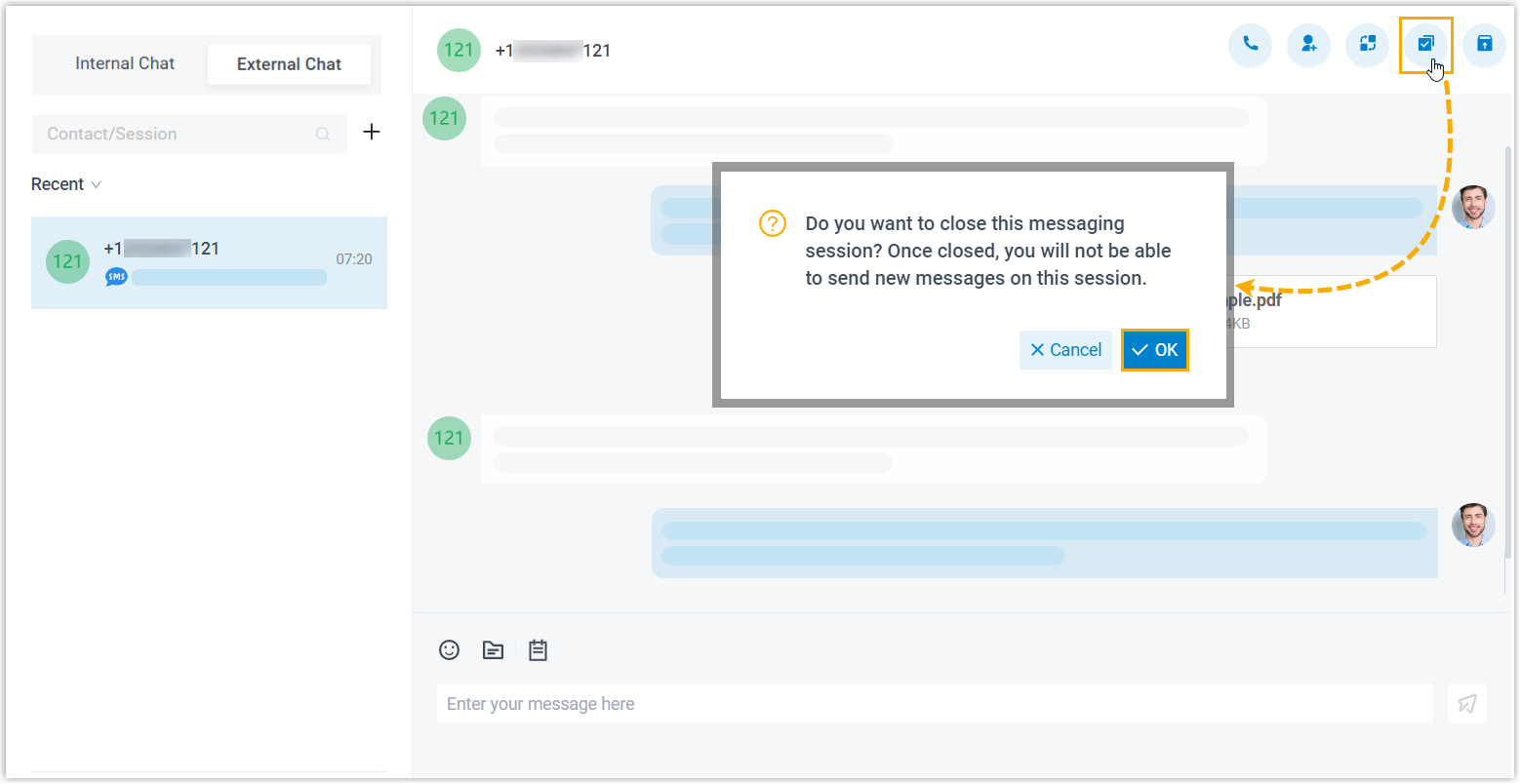 Ending an active messaging session with the customer