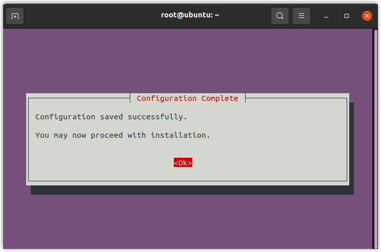 Prompt confirming configuration is complete
