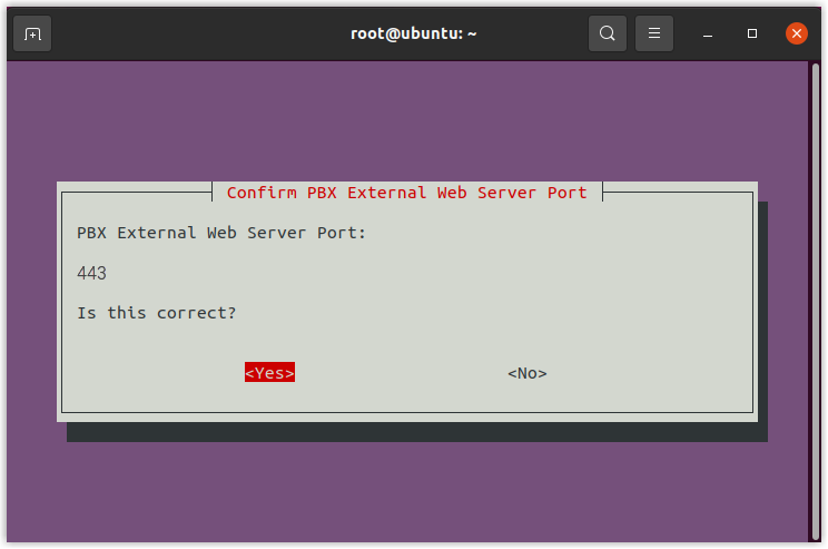 Confirming the external web server port selection