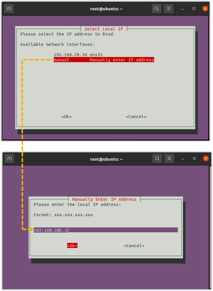 Manual entry field for typing a local IP address