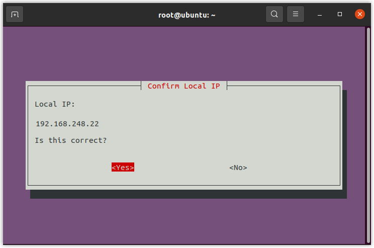 Confirming the selected local IP address