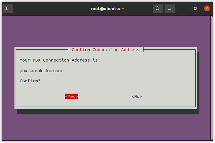 Confirming the entered PBX connection address