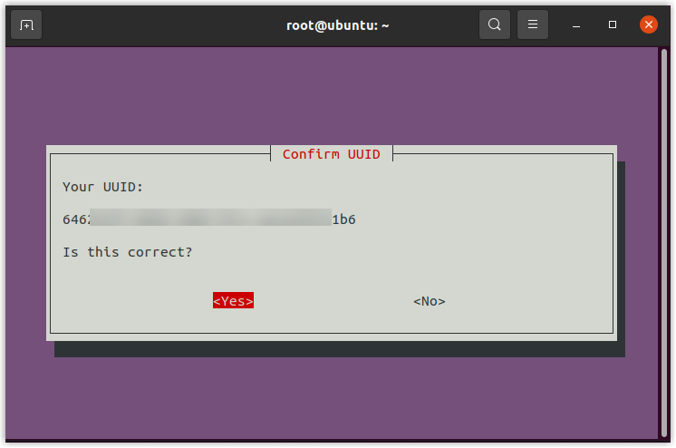 Confirming the entered UUID