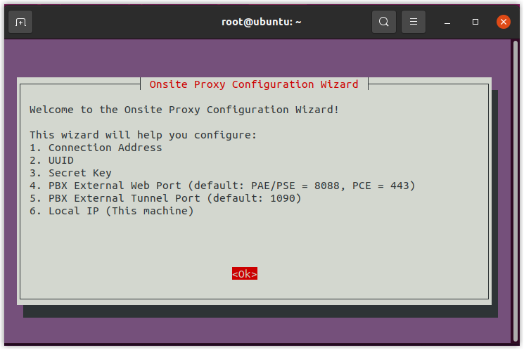 Start screen for the Onsite Proxy configuration wizard
