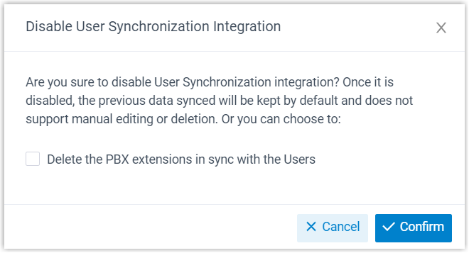 Dialog confirming that user synchronization will be turned off