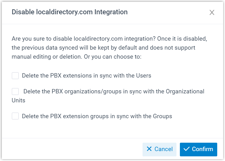Confirmation dialog with options for cleaning up synced data