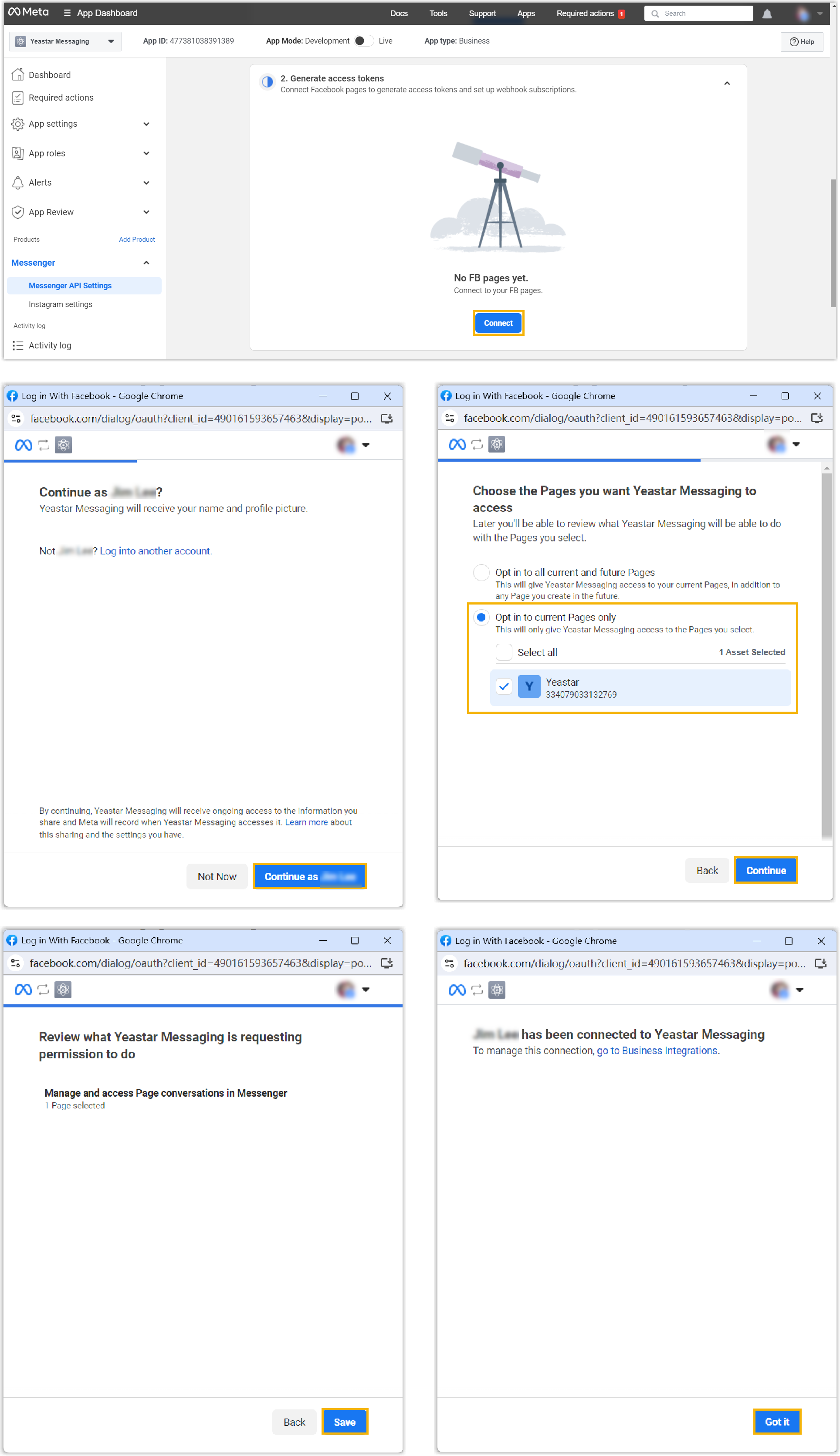 Cloud Voice, Connect button in the Generate access tokens section