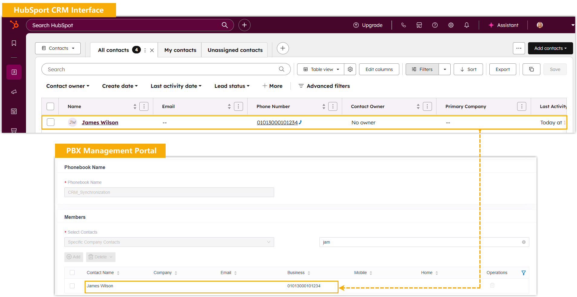 A Salesforce contact synced into a Cloud Voice phonebook