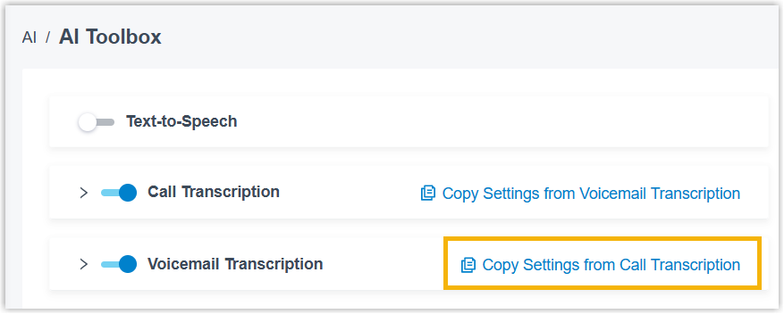 Reusing the call transcription configuration for voicemail transcription
