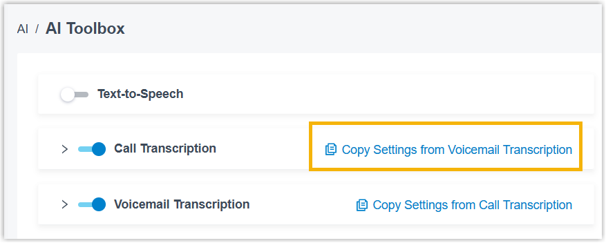 Reusing the existing Amazon voicemail transcription configuration for call transcription